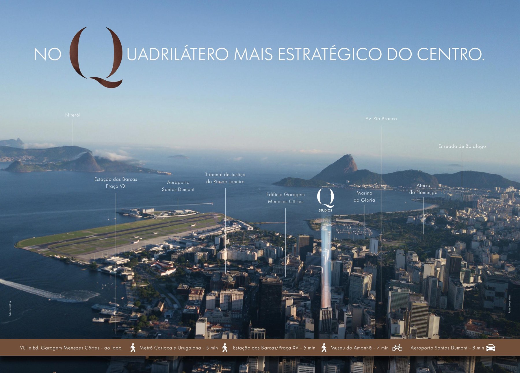 Vista aérea do Centro do Rio e Baía de Guanabara