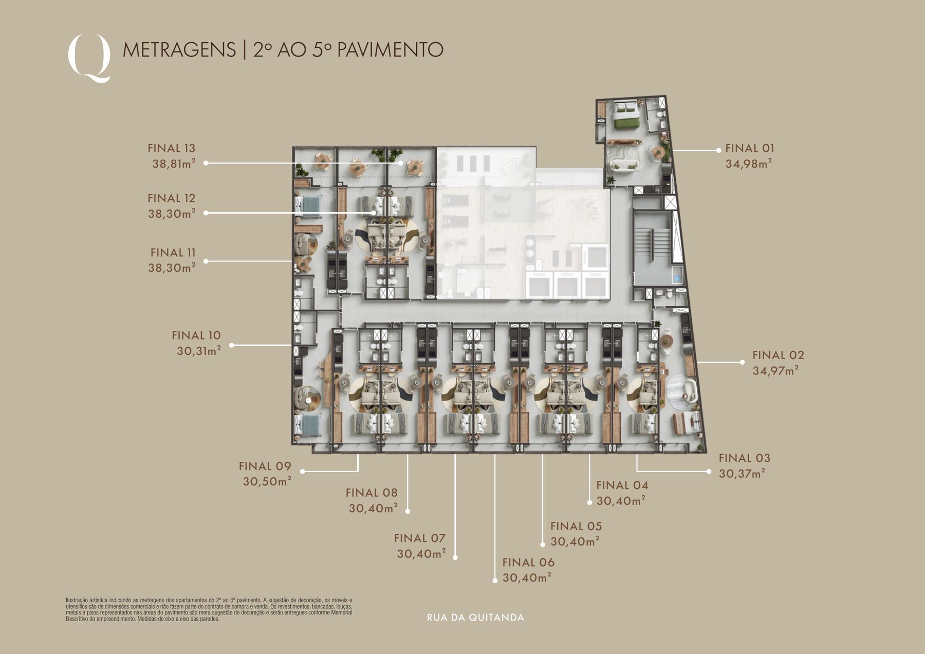 Quadro de metragens do 2º ao 5º pavimento