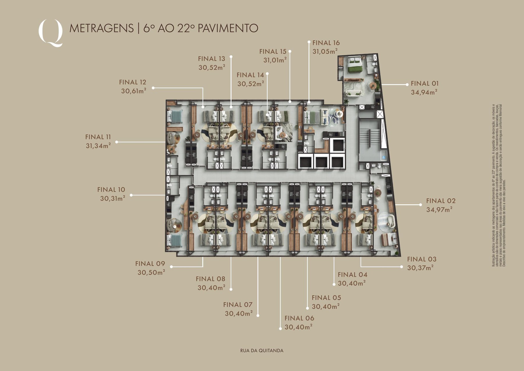 Quadro de metragens do 6º ao 22º pavimento