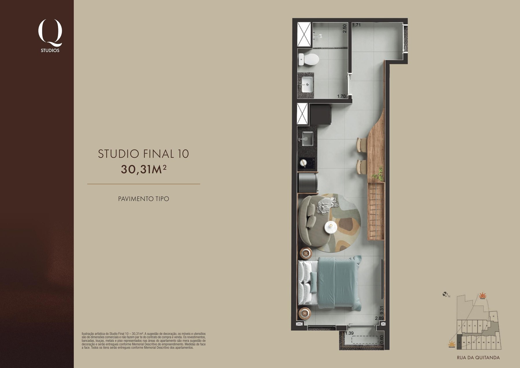Planta oficial Studio Final 10 do Q Studios, 30,31 m²