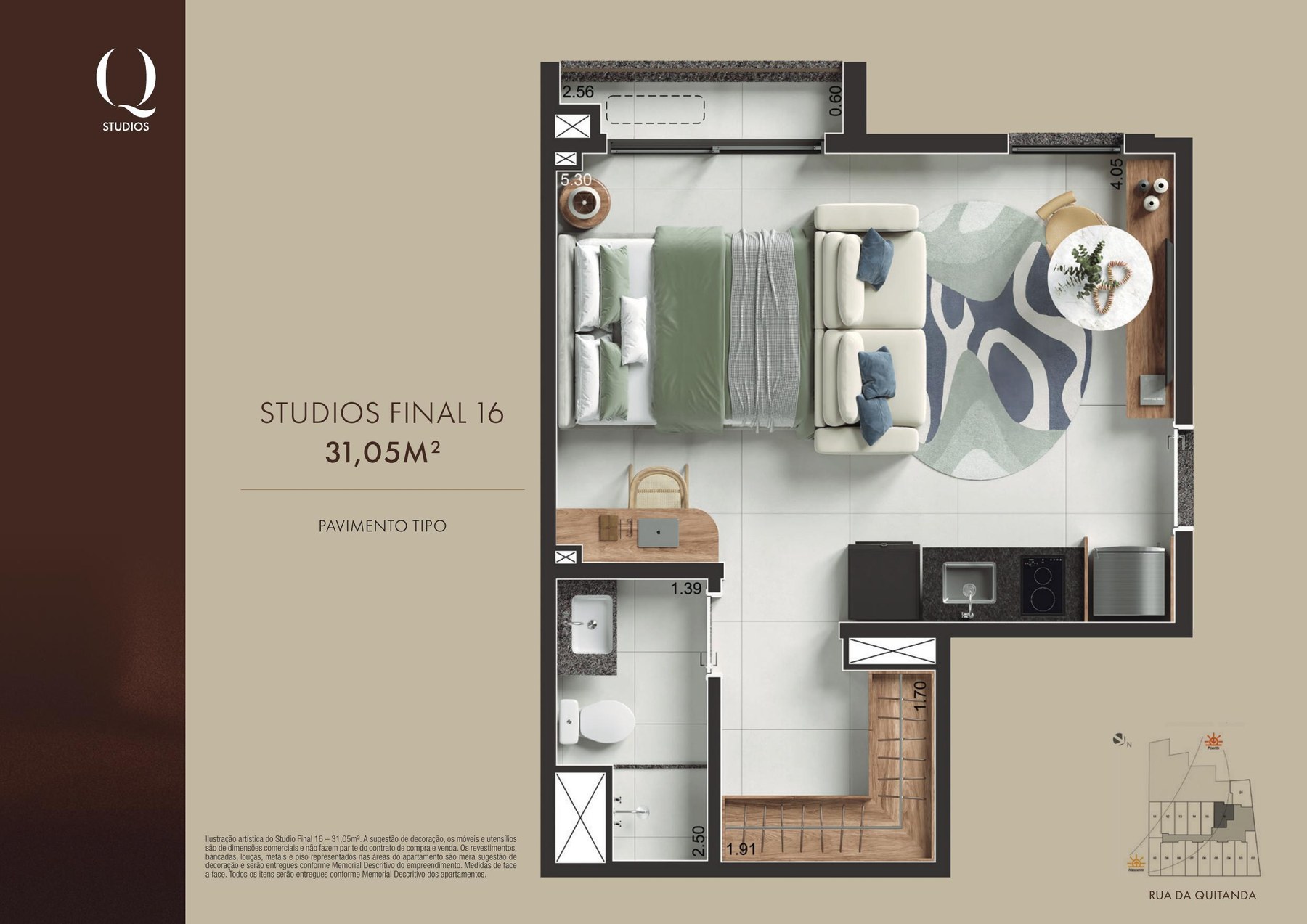 Planta oficial Studio Final 16 do Q Studios, 31,05 m²