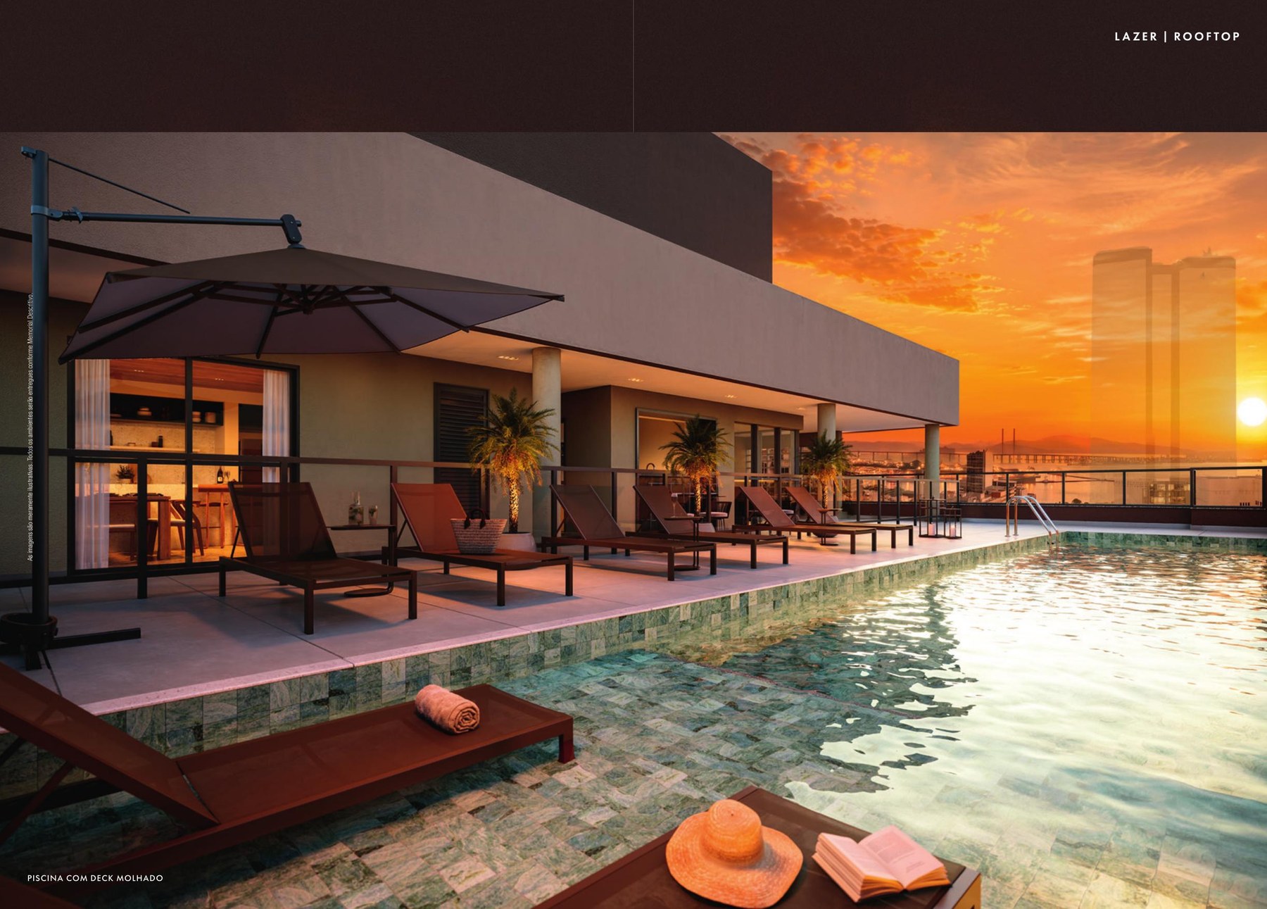 Rooftop do Q Studios com piscina ao pôr do sol